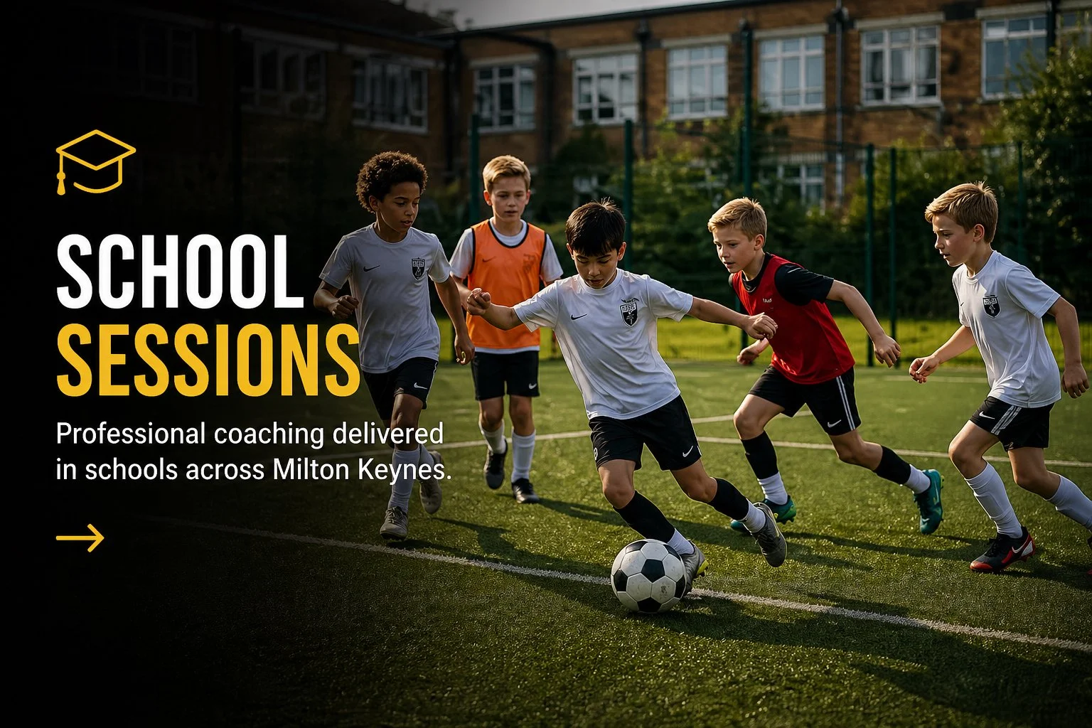 School football coaching session in Milton Keynes for young players' development.