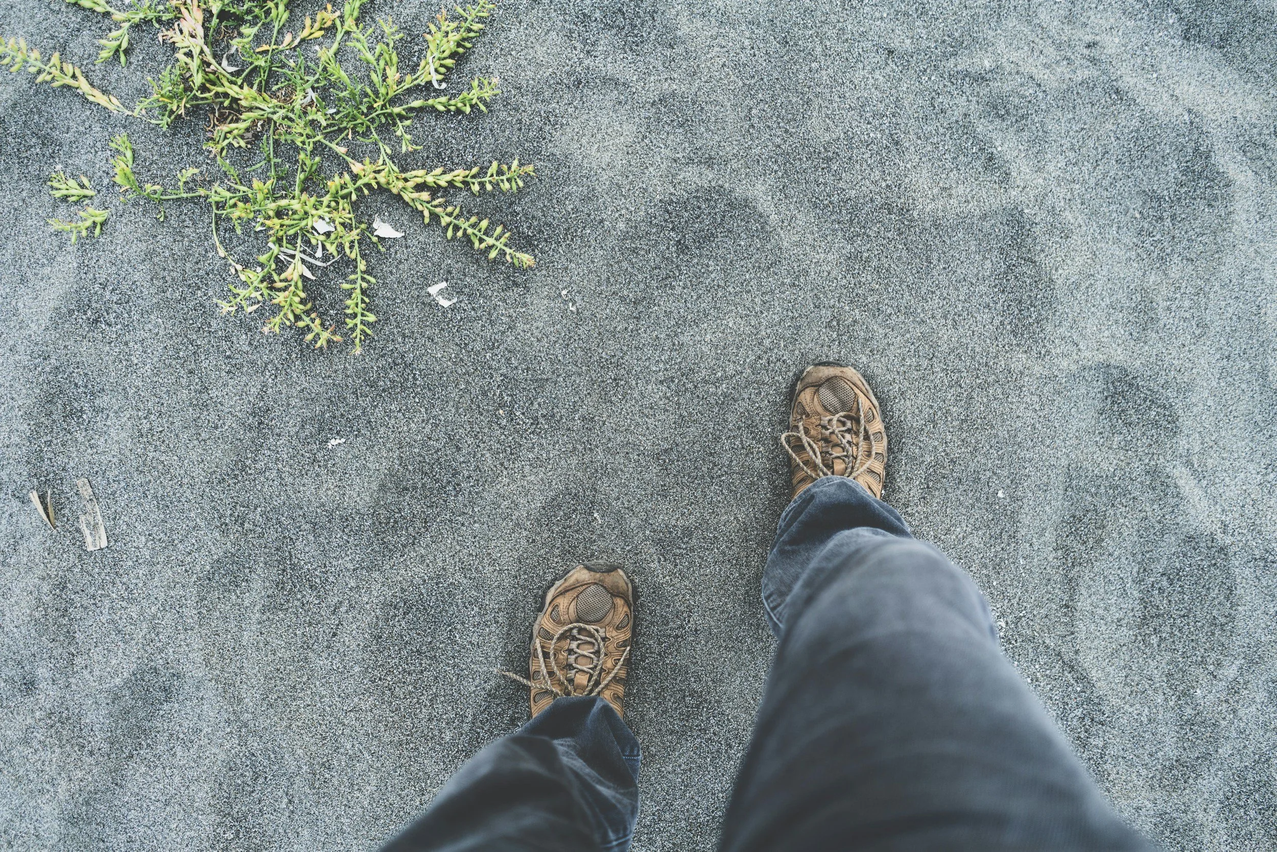A person is walking on sand
