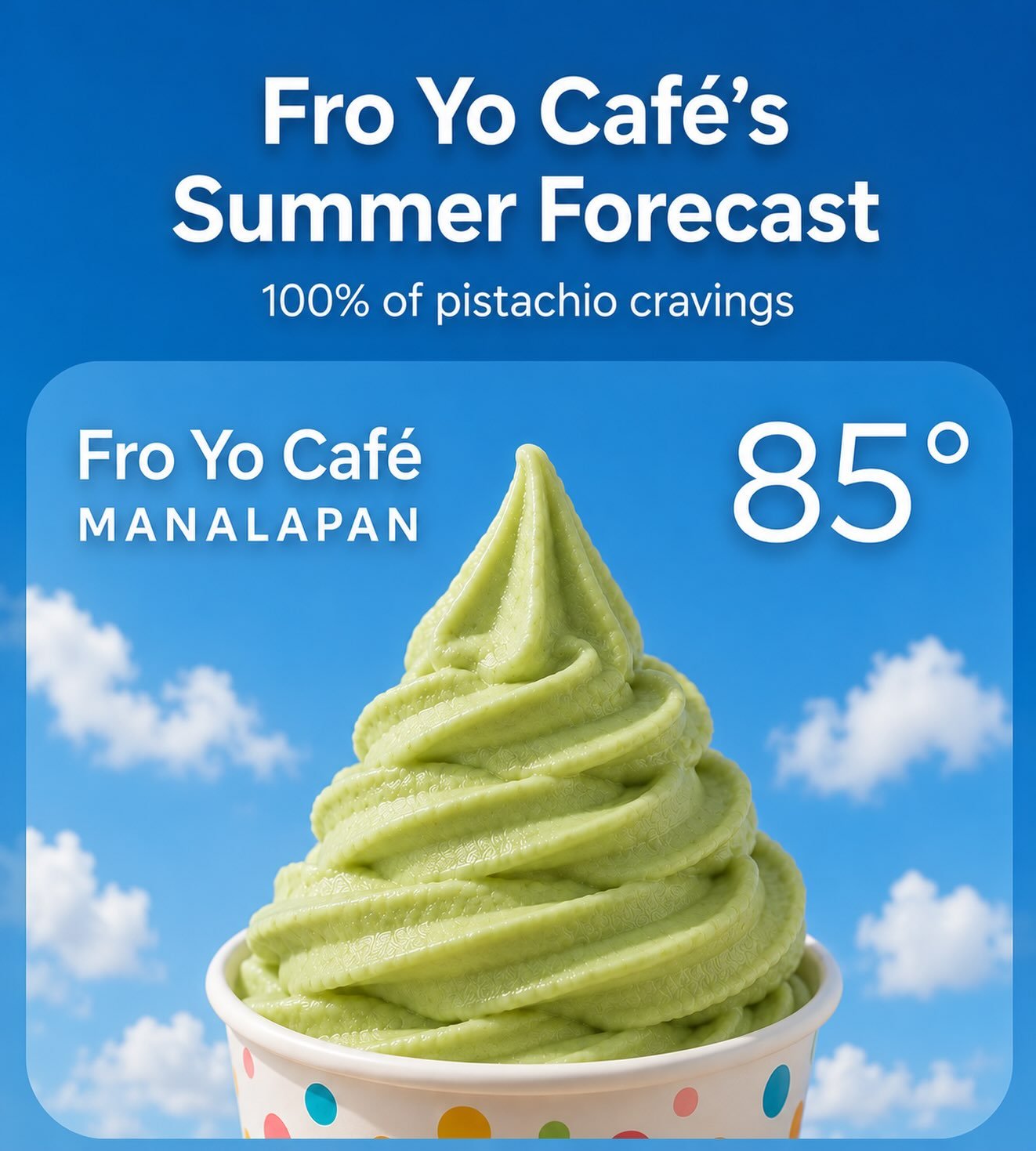 Our summer forecast shows dropping a new flavor on a Monday makes the week a whole lot sweeter🍨🤭 
NEW FLAVOR ALERT PISTACHIO 
#froyo #froyocafe #manalapan #monmouthcounty #nj