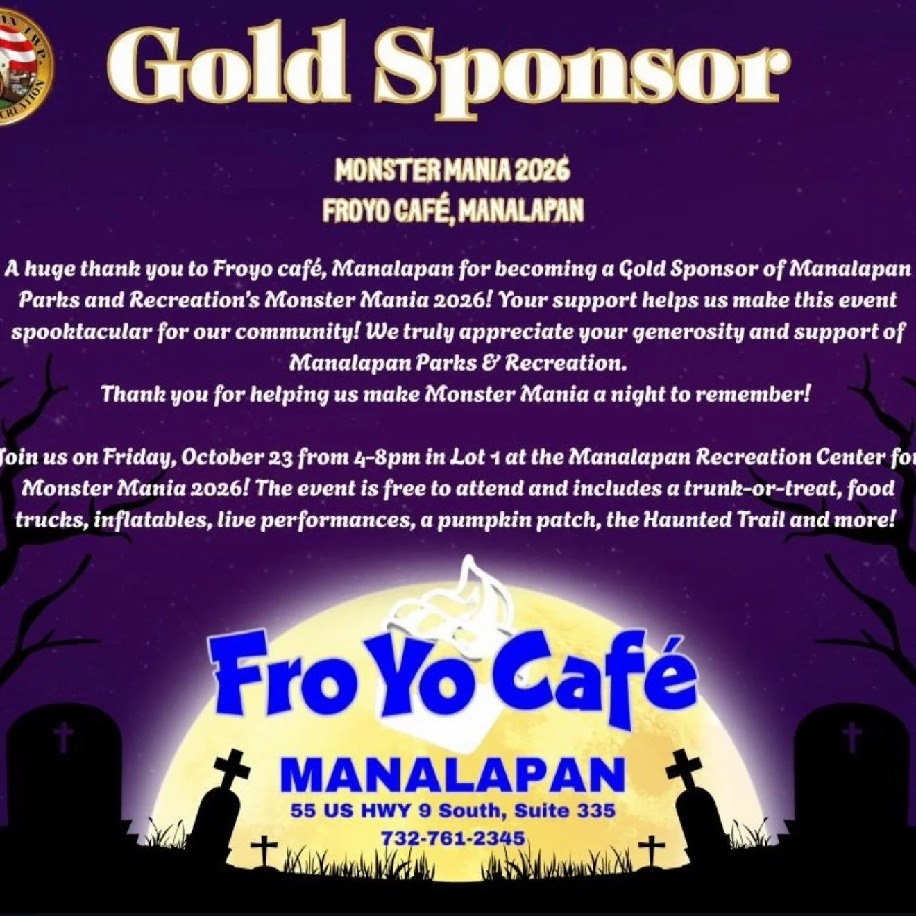 Come join us at monster mania in October 23🎃👻🍨
#froyo #froyocafe #frozenyogurt #monmouthcounty #manalapan