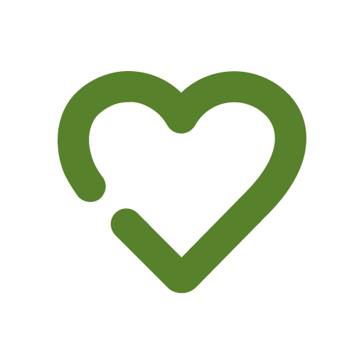Green heart-shaped outline with a small green arrow tip at the bottom left side.