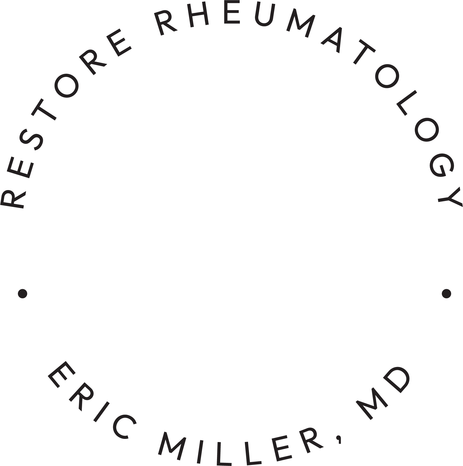 Black circular medal with the words 'Restored Rheumatologist' and the name 'Miller, M.D.' engraved in a circular pattern around a central silhouette of a horse.