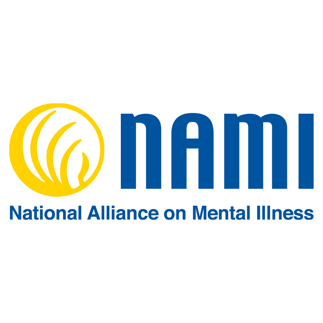 Logo for the National Alliance on Mental Illness (NAMI) featuring a yellow circular emblem and blue text.