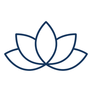 Minimalist icon of a lotus flower in blue.