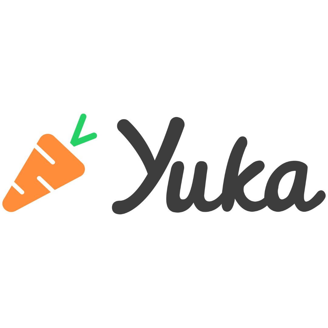 Logo with an orange carrot icon and the word 'Yuka' in black cursive font.