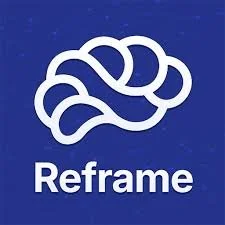 Logo of Reframe, featuring a stylized brain symbol on a blue background.