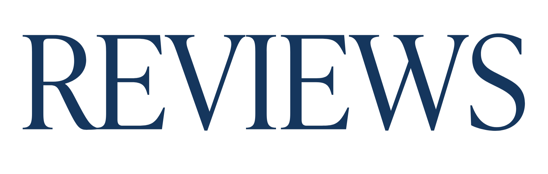 The image features the word 'REVIEWS' in large, bold, blue letters on a white background.