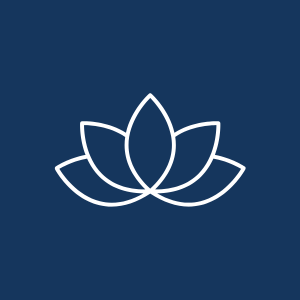 Outline of a lotus flower  as an icon on a navy blue background.