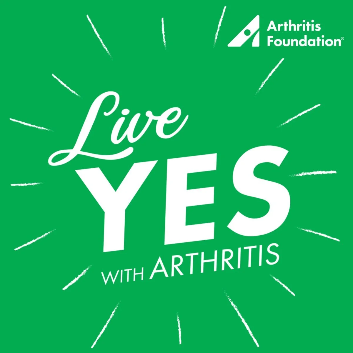 Green promotional graphic with white text that reads "Live Yes with Arthritis," featuring the Arthritis Foundation logo in the top right corner.