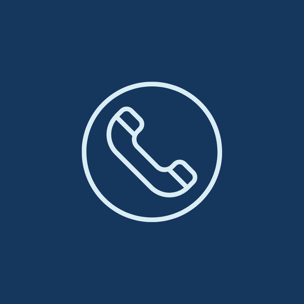 Phone icon on a blue background.