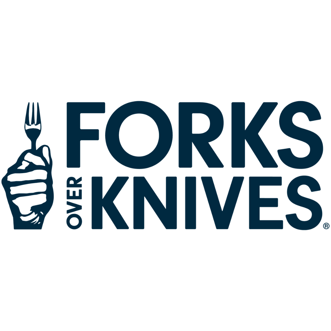 Logo of Forks Over Knives with a hand holding a fork.
