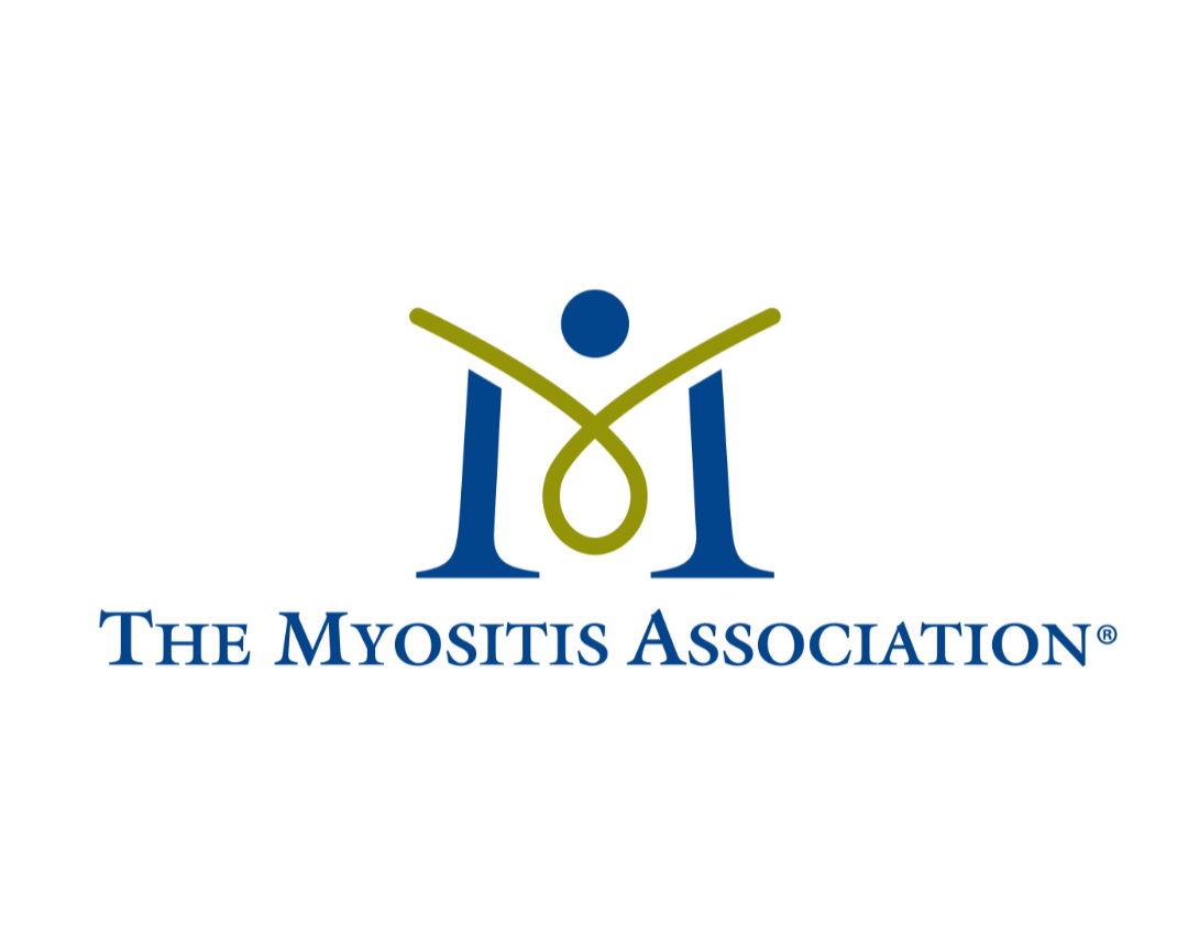 Logo of The Myositis Association featuring a stylized letter M with a person in the center, and the organization's name below.