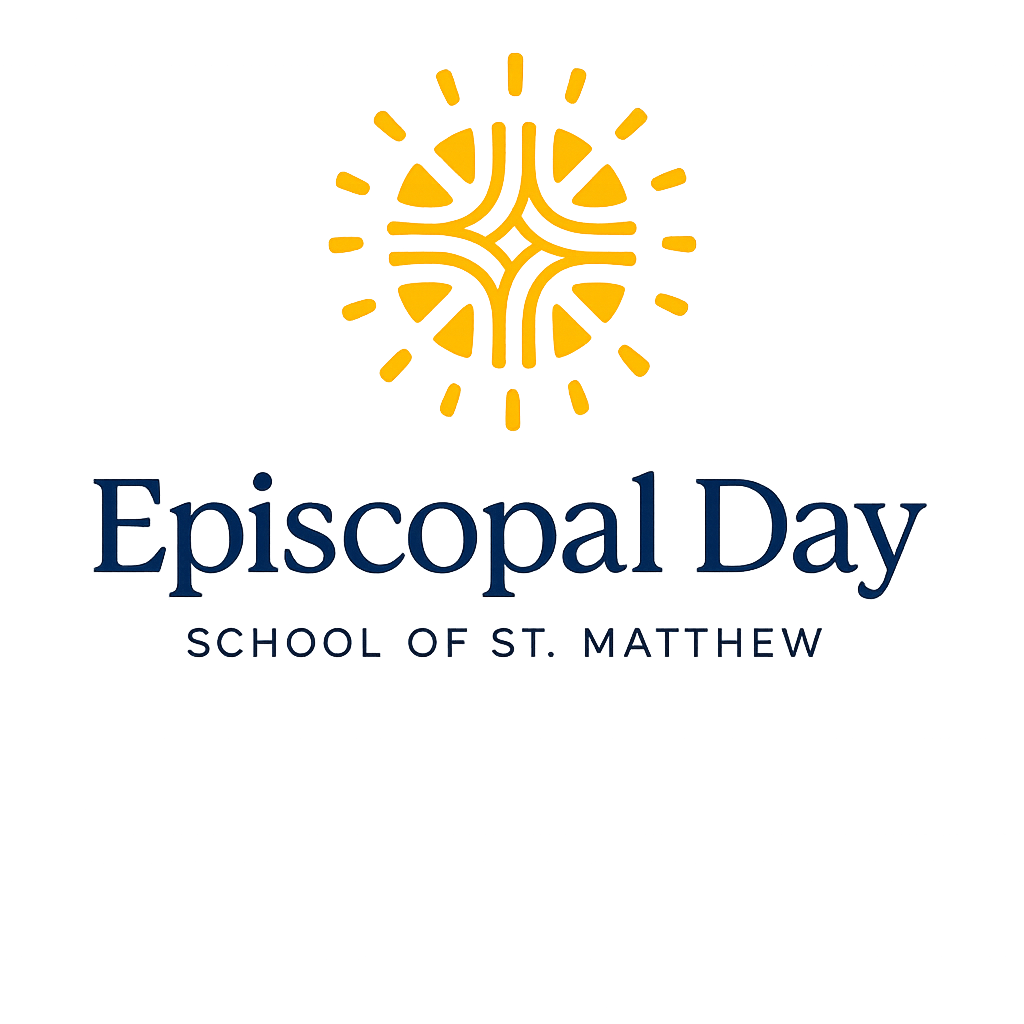 Logo for Episcopal Day School of St. Mary featuring a stylized yellow sun or star with rays above the school's name in blue text.