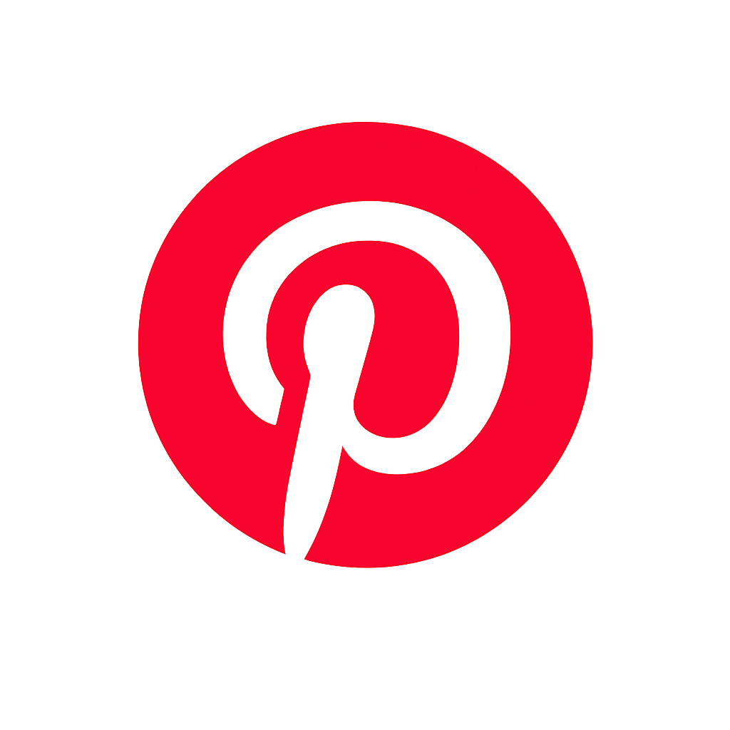 Red circular Pinterest logo with a black background
