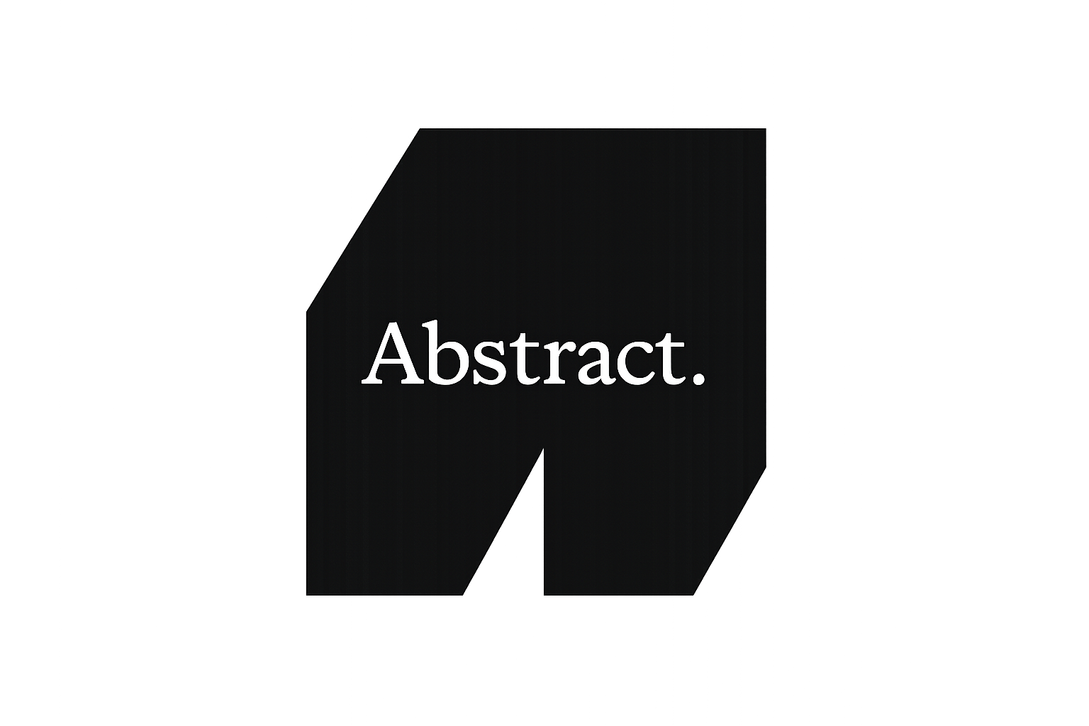 Black background with a black geometric shape containing the white word "Abstract" in the center.