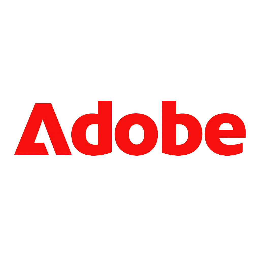 Adobe logo with red text reading 'Adobe' on a black background.