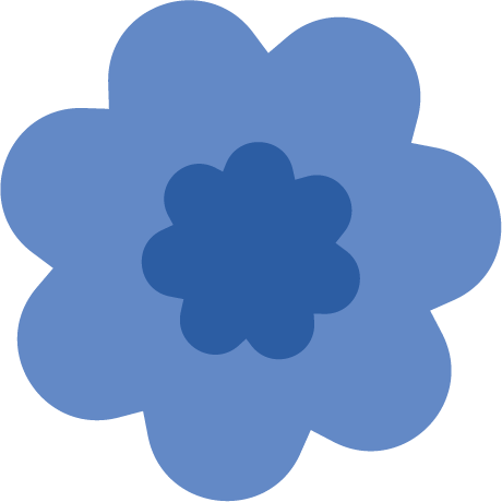 A graphic of a blue flower with a dark blue center.