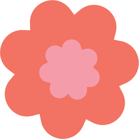 Simple illustration of a pink flower with rounded petals.
