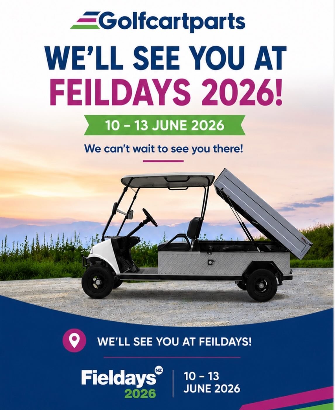 Fieldays 2026 is almost here!

We&rsquo;ll see you at Fieldays from 10&ndash;13 June 2026. Come and check out our range of golf carts, utility vehicles, and accessories.

We can&rsquo;t wait to catch up and see you there!

#Golfcartparts #Golfcarts