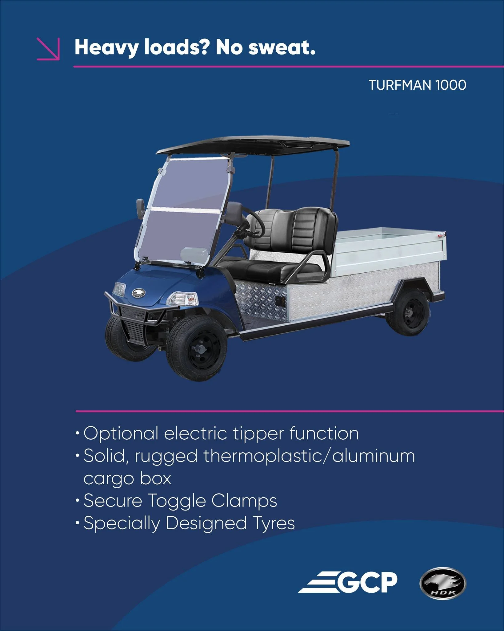 Demanding jobs require equipment that does the heavy lifting for you, and that&rsquo;s exactly what the HDK Express Turfman 1000 is built to do.

Beyond its powerful 48V 6.3KW AC electric motor and premium luxury interior, the standout feature of thi