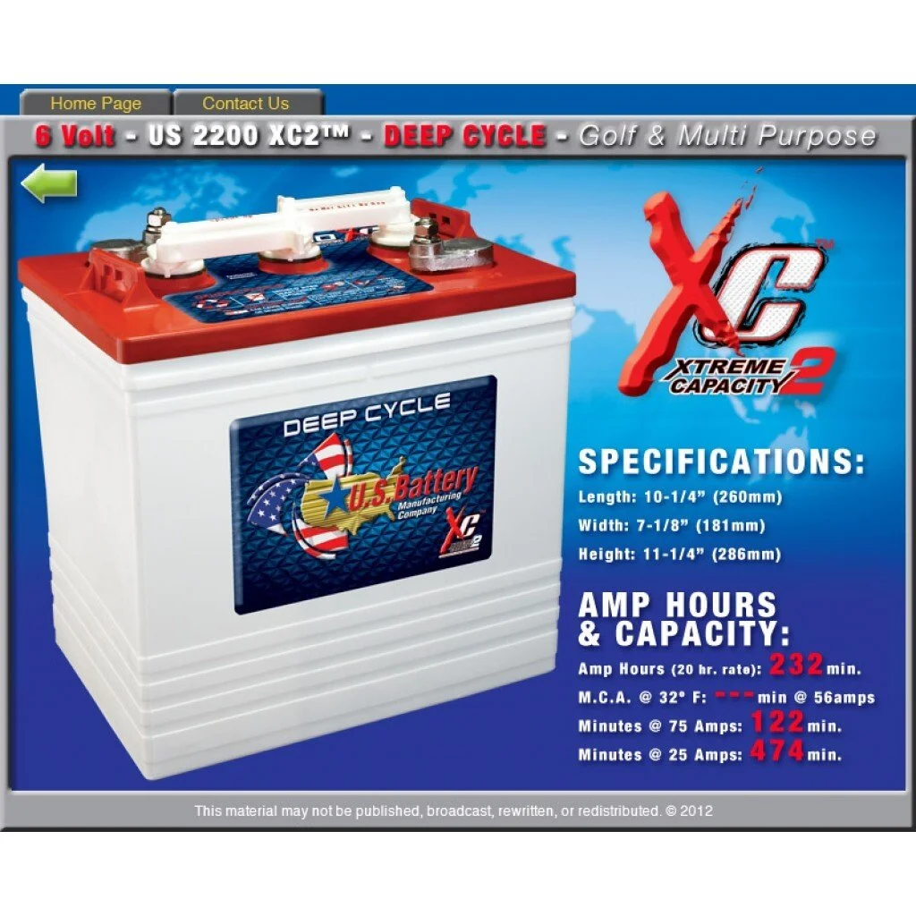 US Batteries 6 Volt 232AH Batteries (set of 6) Pricing: POA
