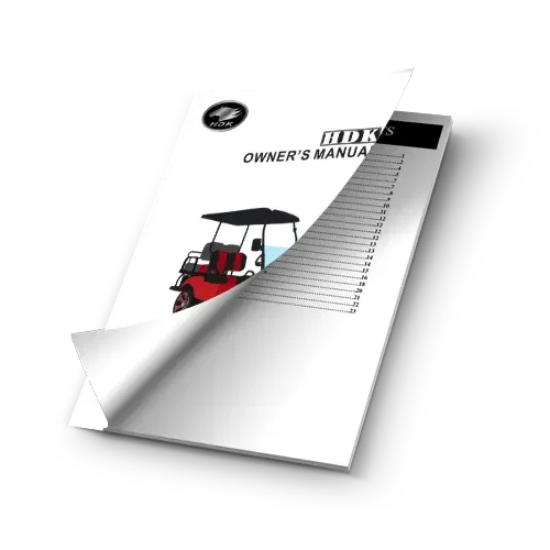 Golf cart owner's manual on a digital tablet with a page turned.