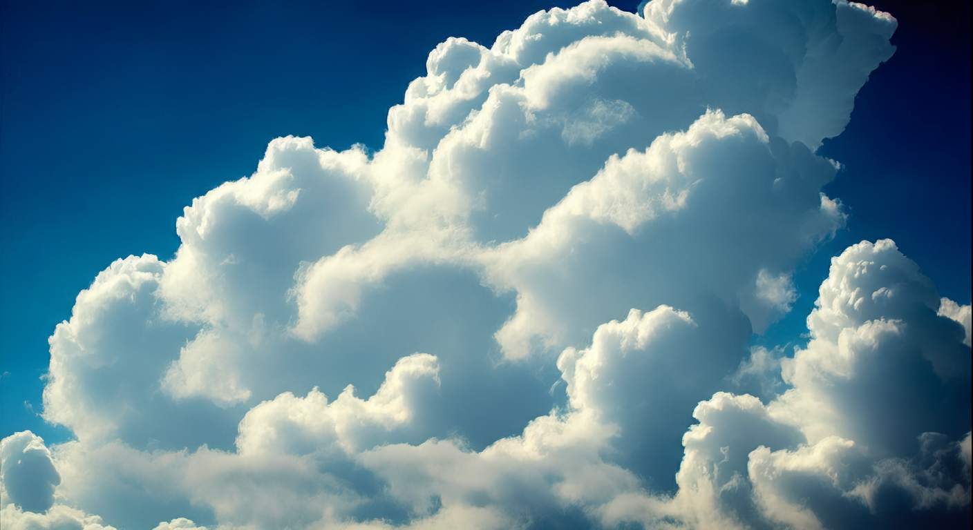 Nube grande en forma de corazón en el cielo con tonos de azul y blanco.