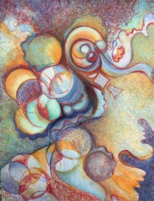 Abstraction with Circles 18x24 Mixed Media on Thick Stock Paper