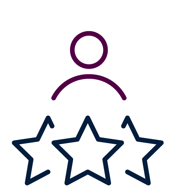 Icon of a person above three star ratings, suggesting evaluation or review.