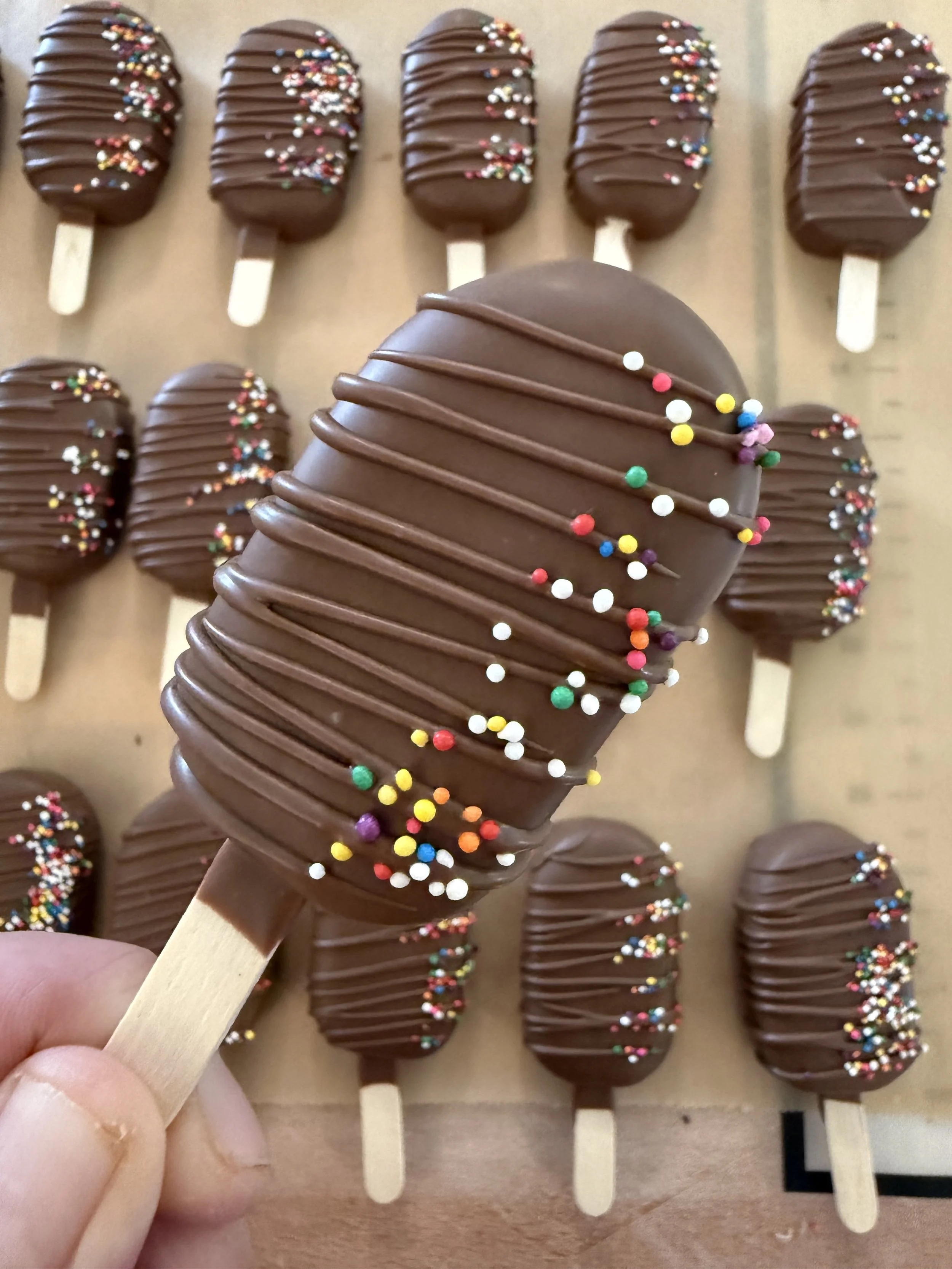 chocolate cake pop with rainbow sprinkles