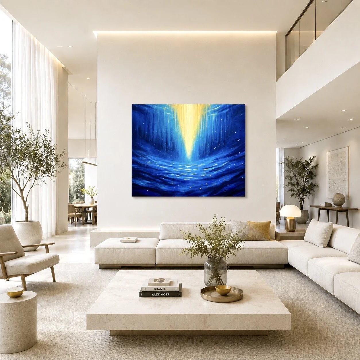 Awakening Within, original abstract painting by Morvarid Dastjerdi displayed in a contemporary interior