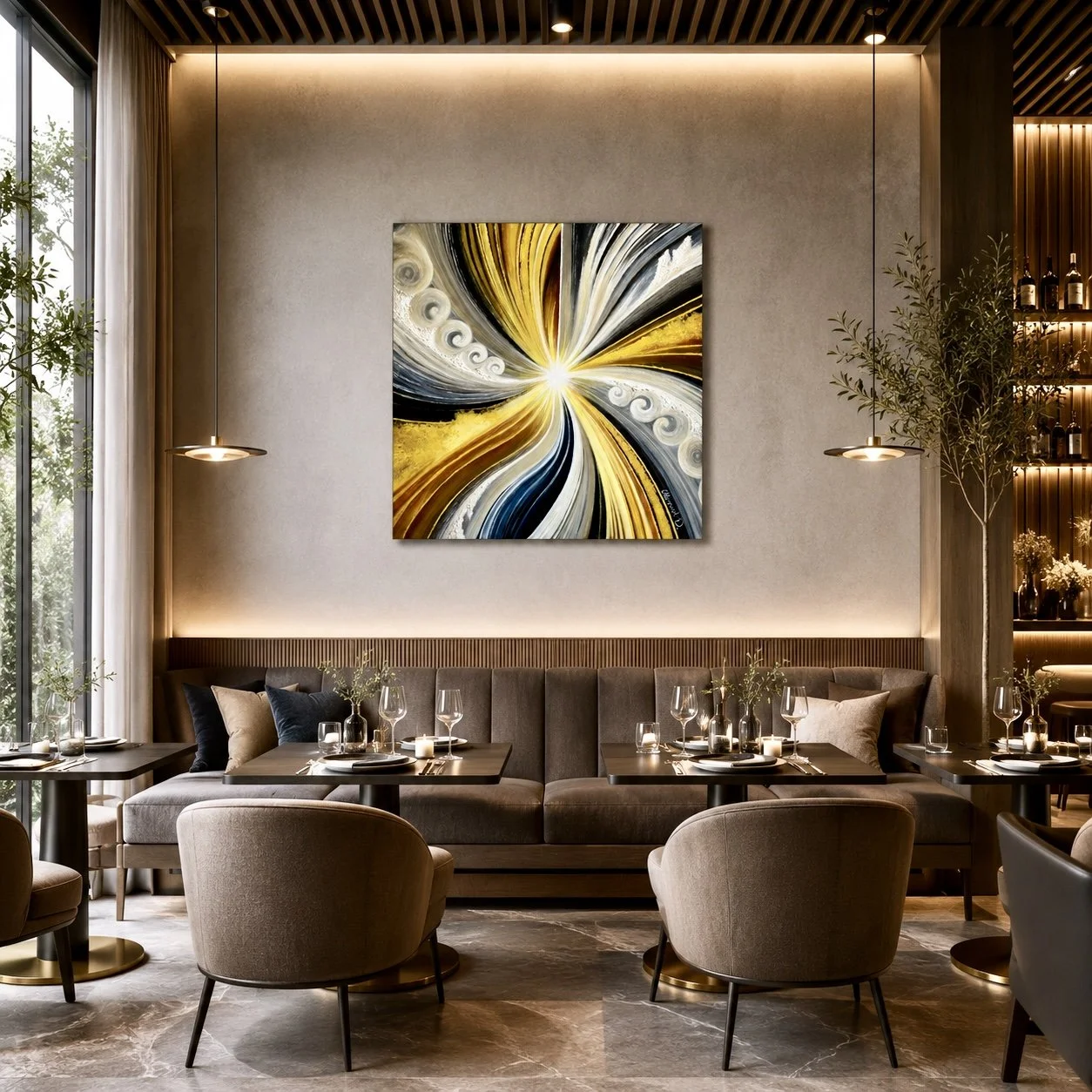 Cosmic Unfolding,
original abstract painting by Morvarid Dastjerdi displayed in a contemporary interior