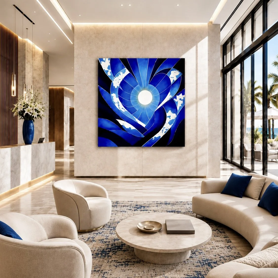 Light of the Inner World, original abstract painting by Morvarid Dastjerdi displayed in a contemporary interior