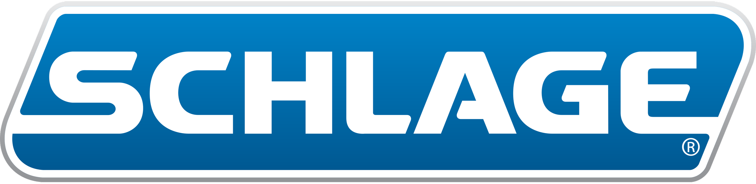 Schlage logo with blue background and white text