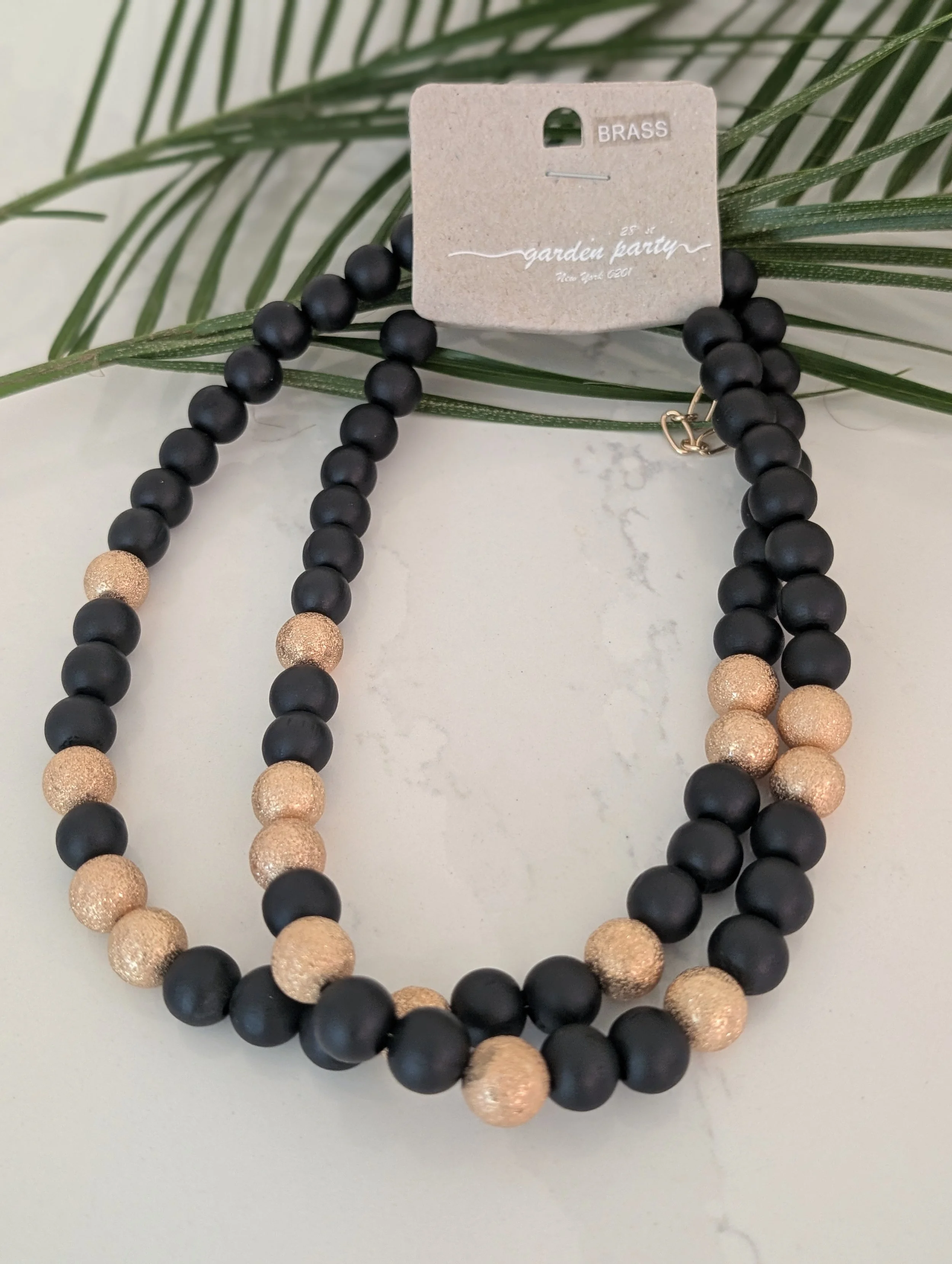 Double Strand Beaded Necklace (Cream & Black)