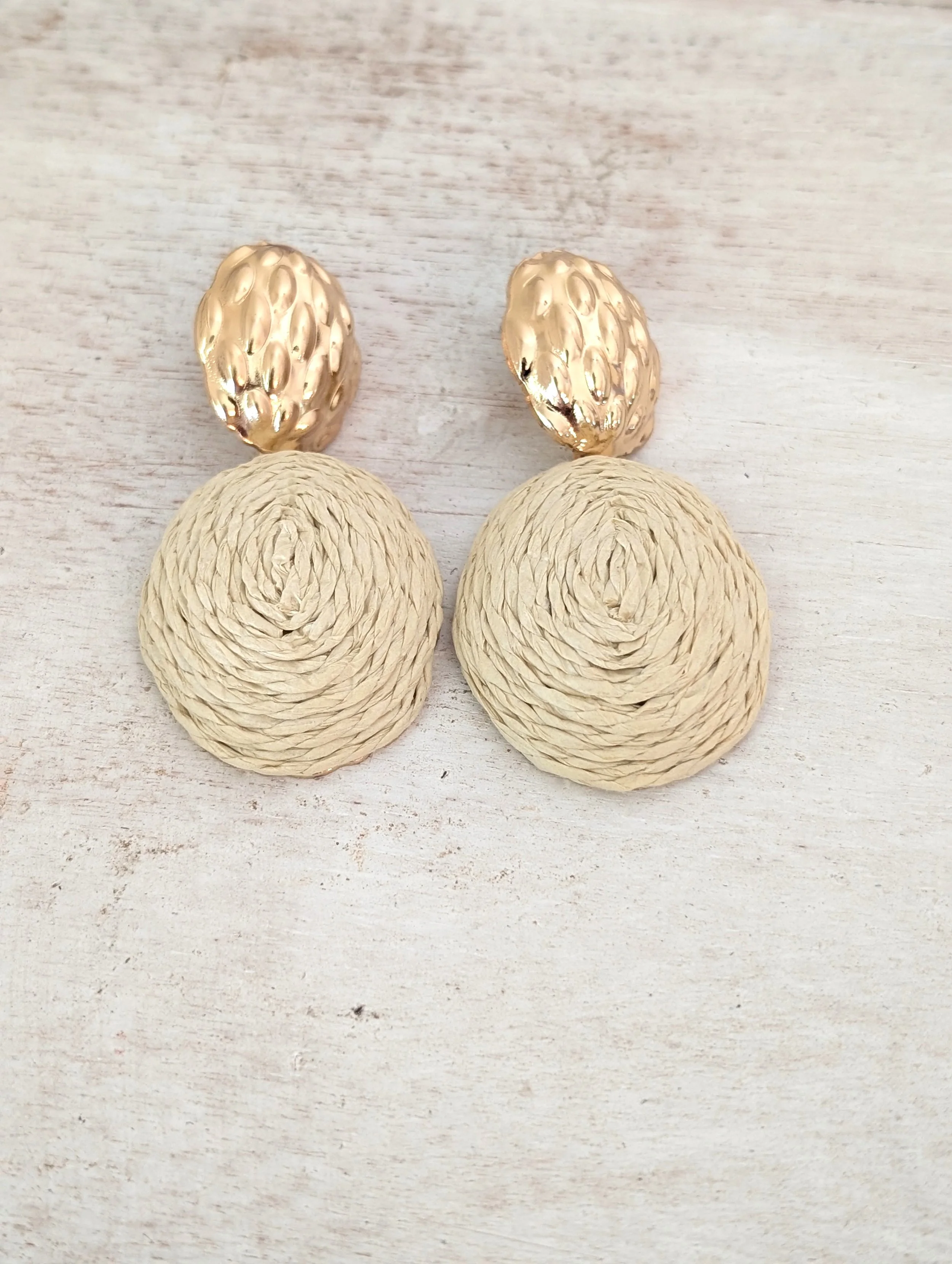 Basket Weave Earrings - Cream & Beige