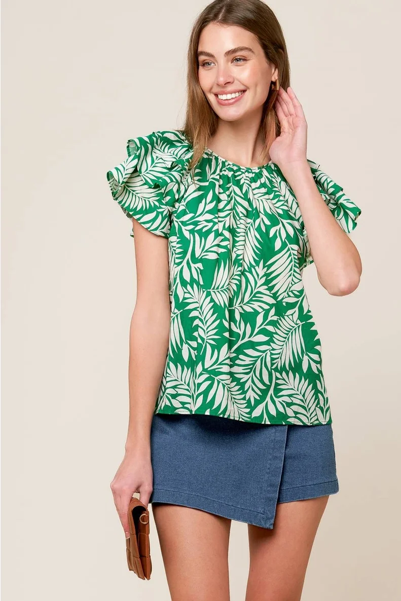 Palm Ruffle Top