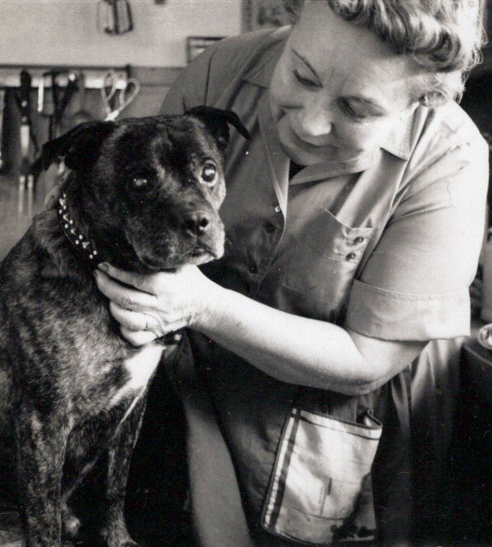 Woman and her dog in the 1950s