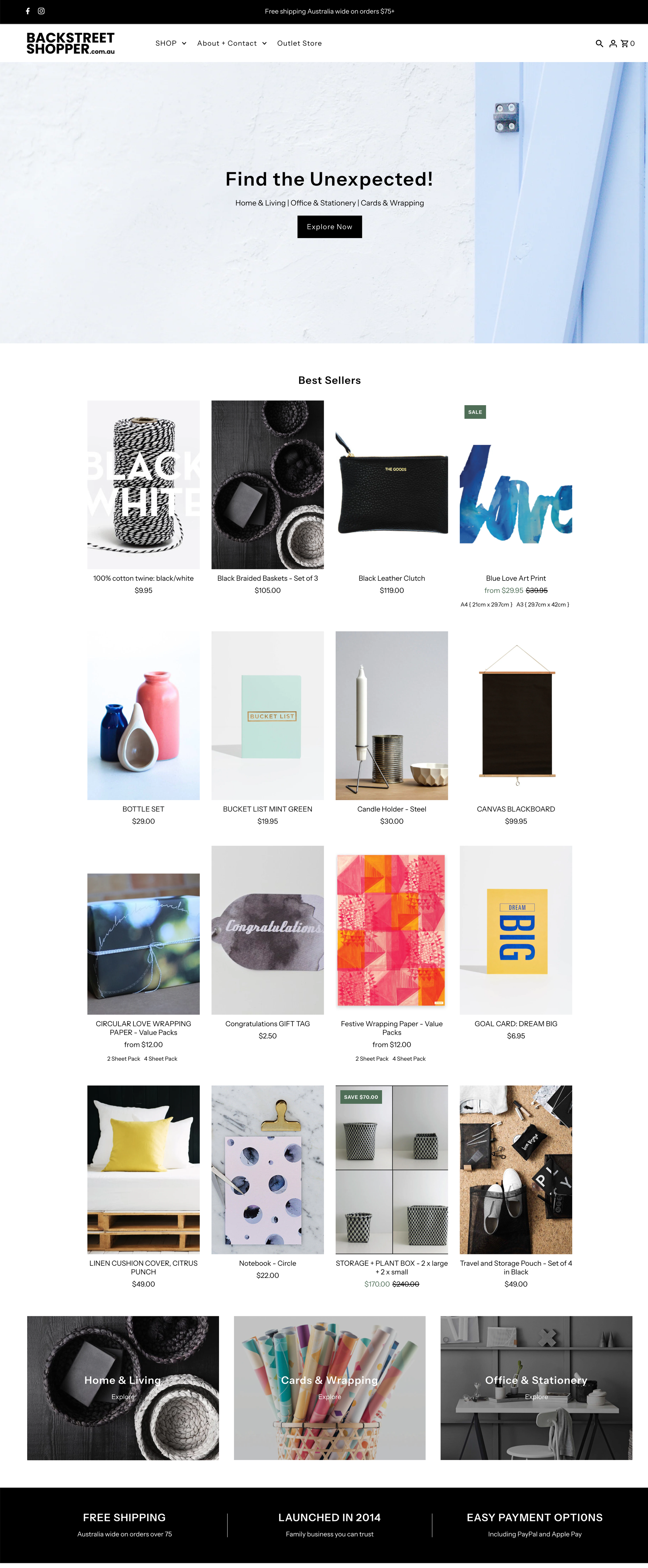 Original Backstreet Shopper ecommerce website before redesign and refinement