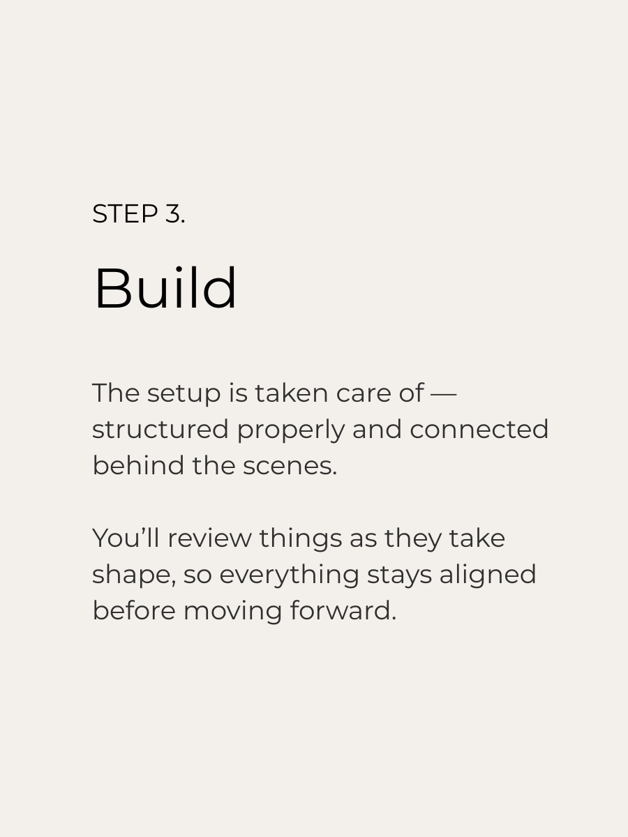 Instructional guide page about step 3: Build as part of the Lemi Process Approach