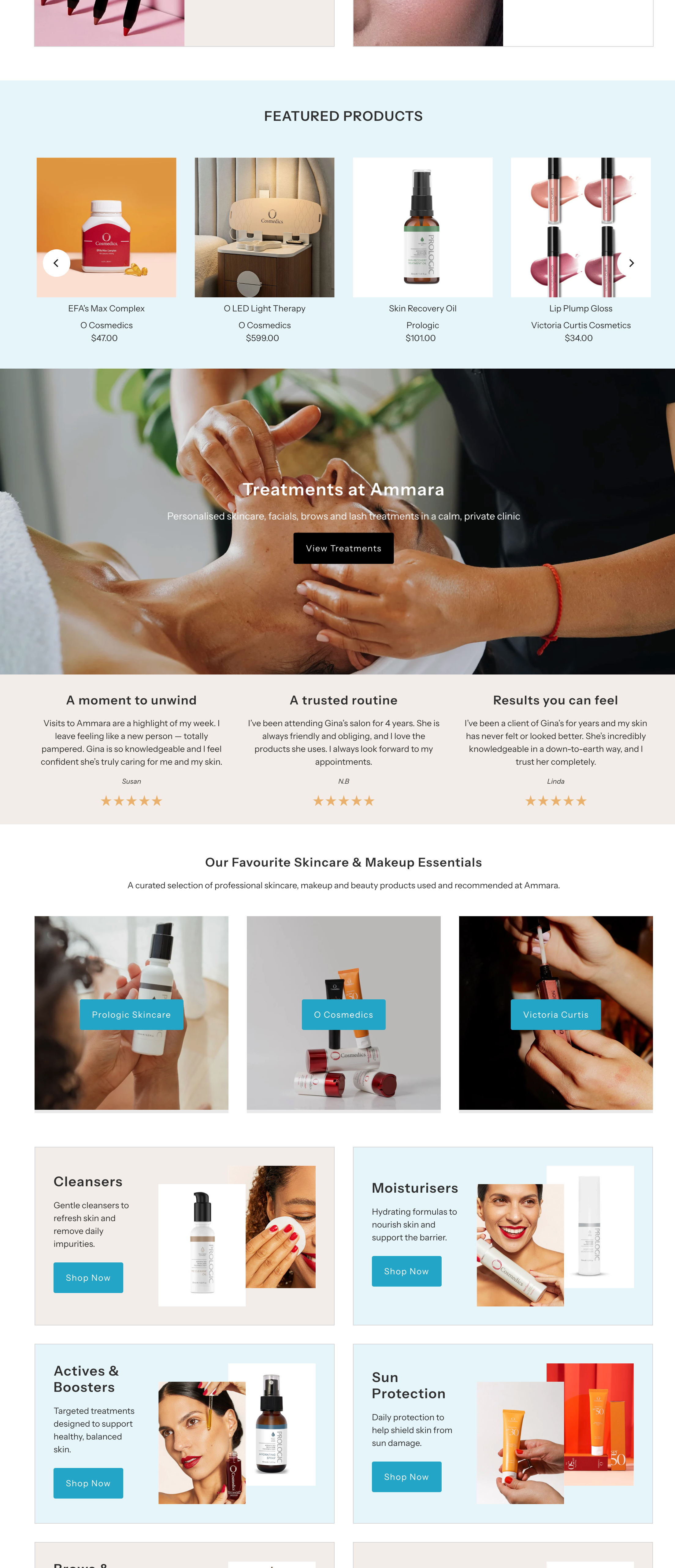 Skincare and beauty products displayed on an online ecommerce store