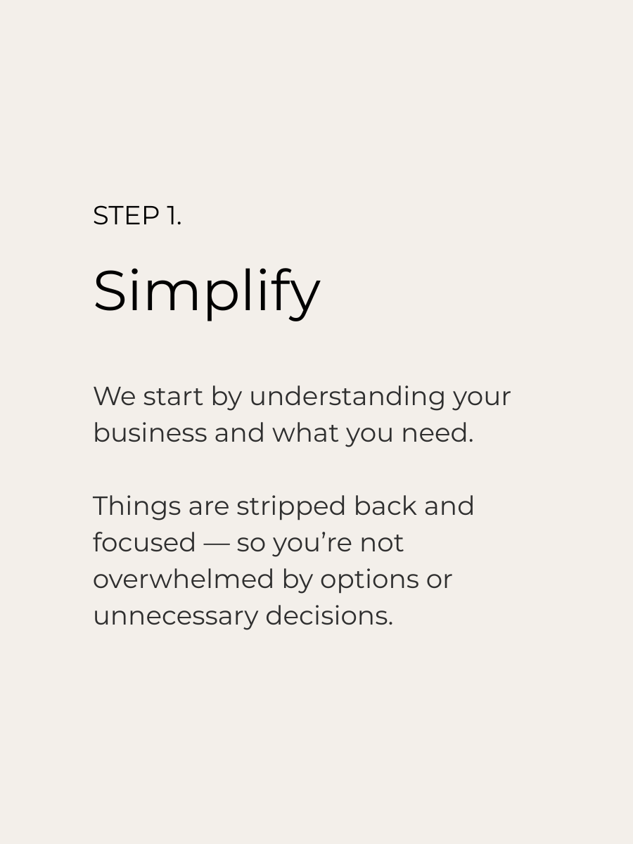 A guide page with the heading 'STEP 1. Simplify' as part of the Lemi Approach