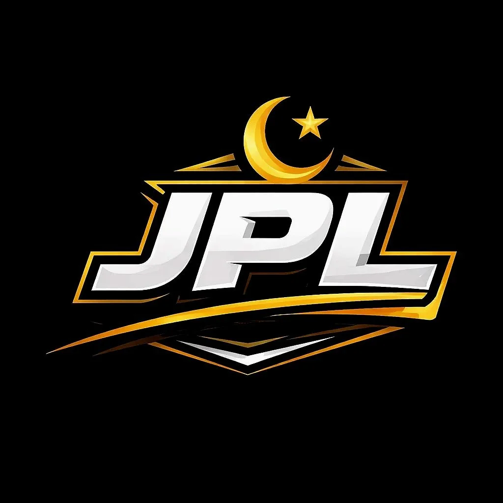 Logo with the letters 'JPL' in bold white font, topped with a gold crescent moon and star, on a black background.