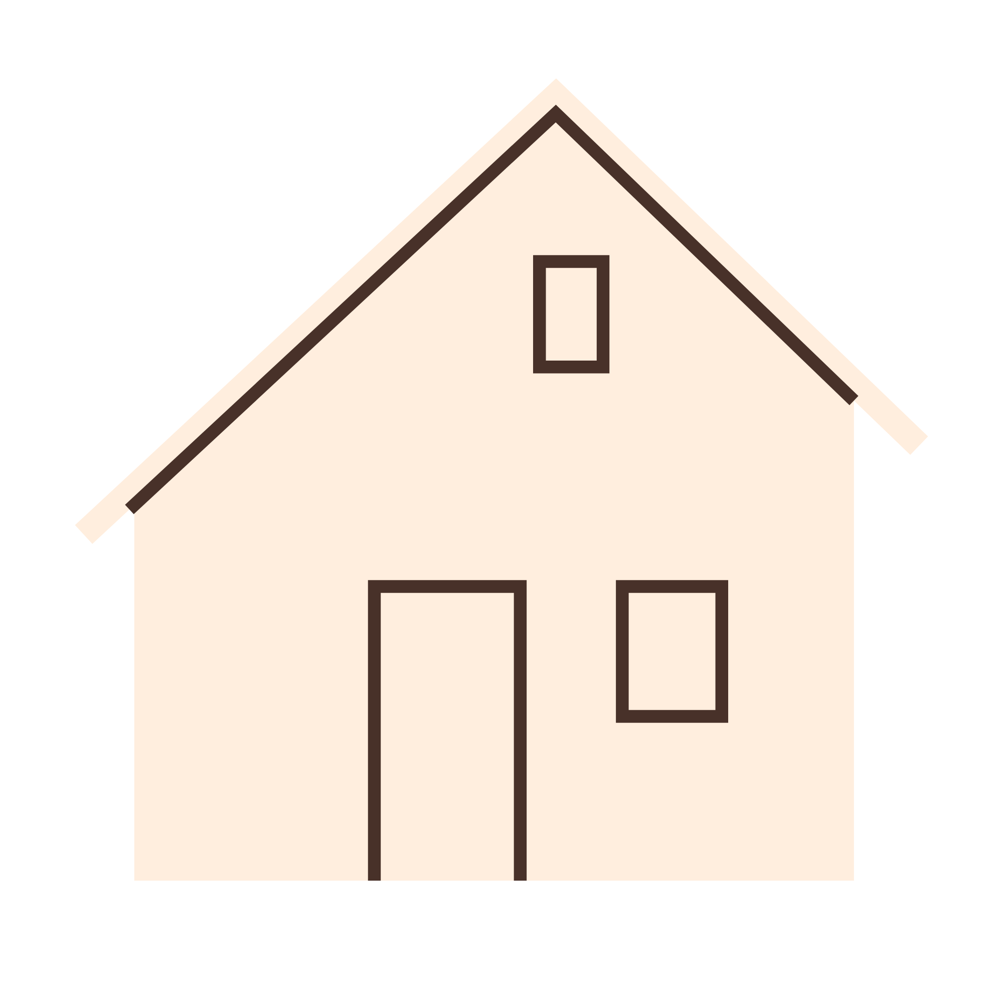 Illustration of a house with a steep pitch roof and a rectangular window.