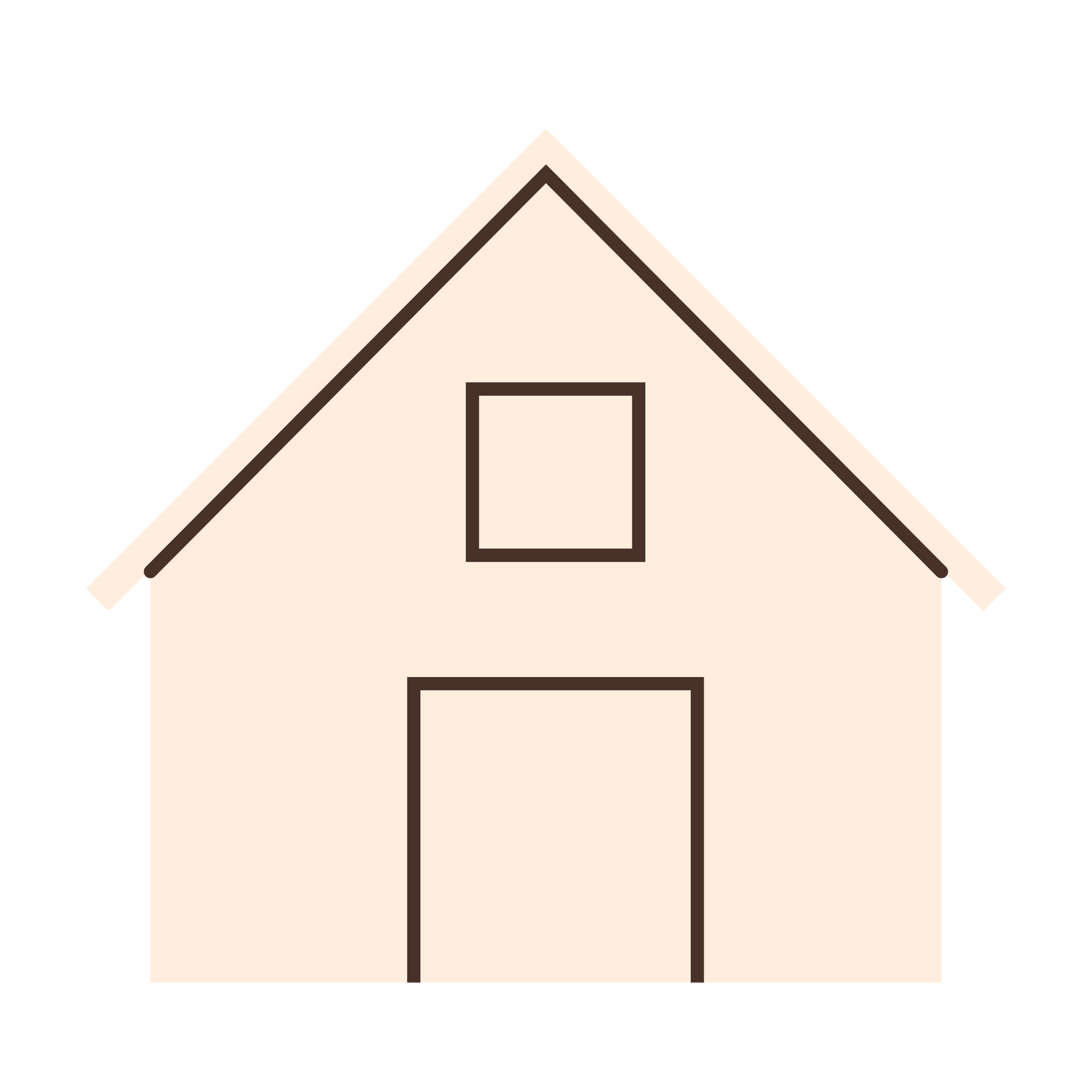 Illustration of a house with a triangular roof and a small window.
