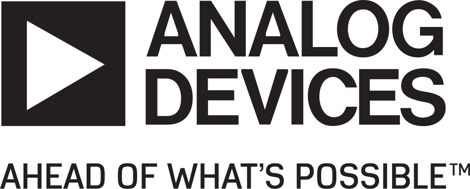 Logo of Analog Devices with a play button symbol and the tagline 'Ahead of What's Possible'