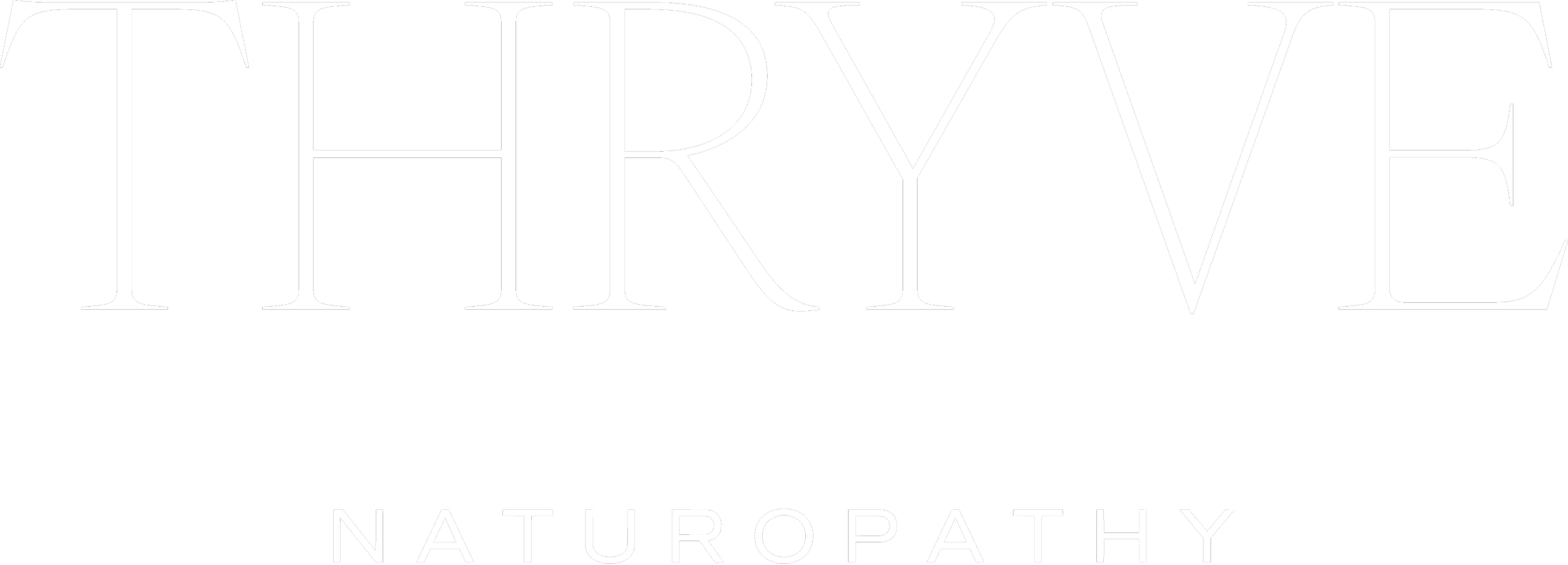 Black background with the words "THRIVE" in large white letters and "NATUROPATHY" in smaller white letters below.