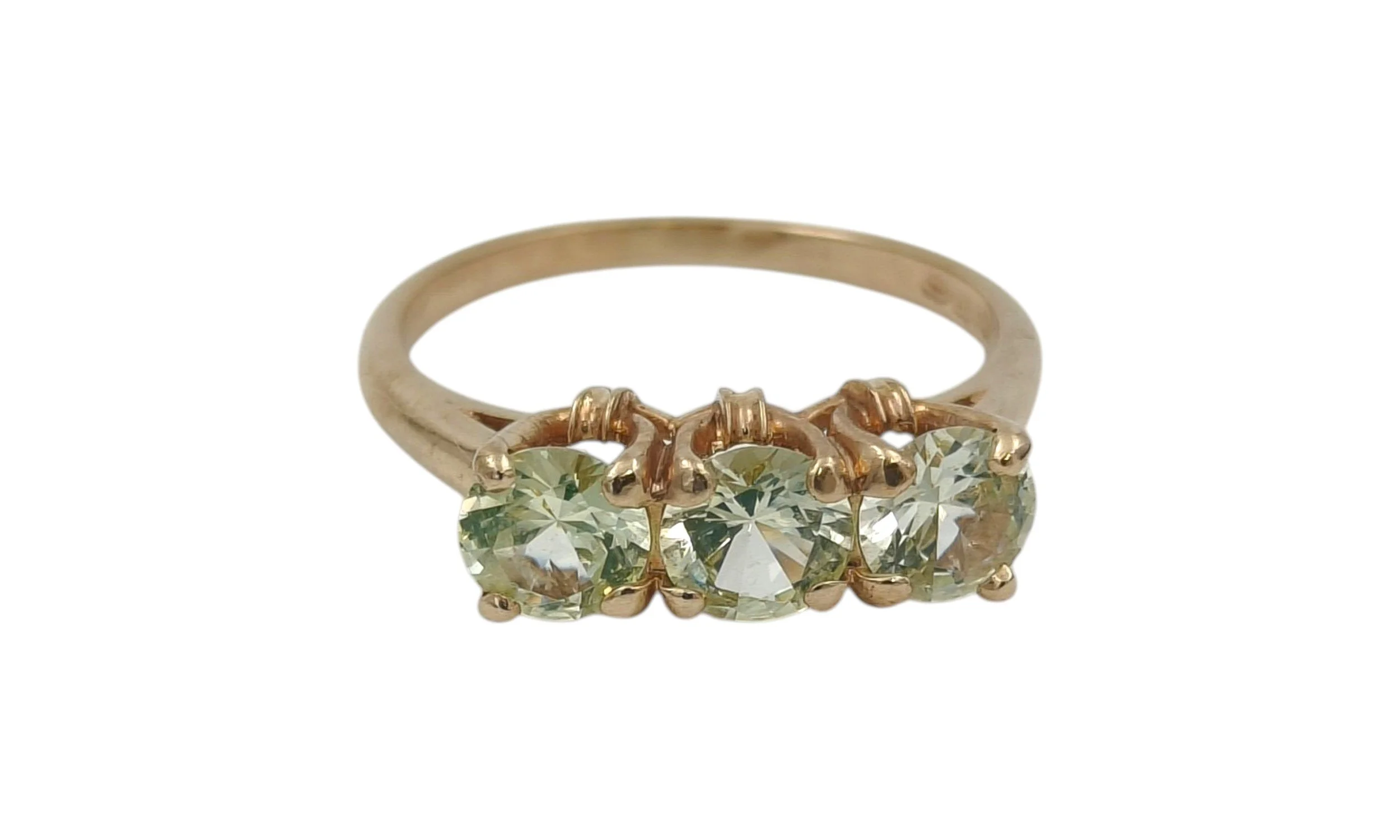 9ct Gold Light Green Stone Ring - Size O