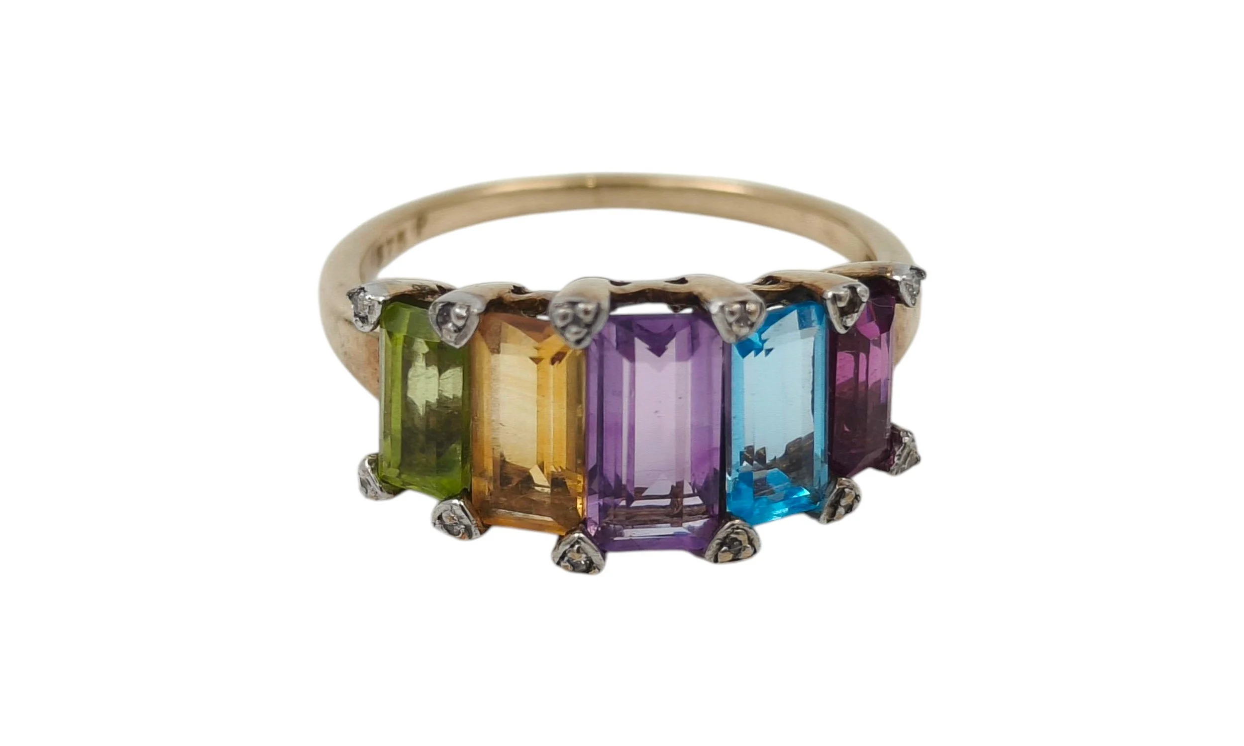 9ct Gold Rainbow Ring - Size O
