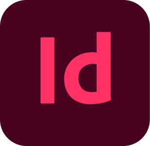 Adobe InDesign logo on a dark background with pink icon and text